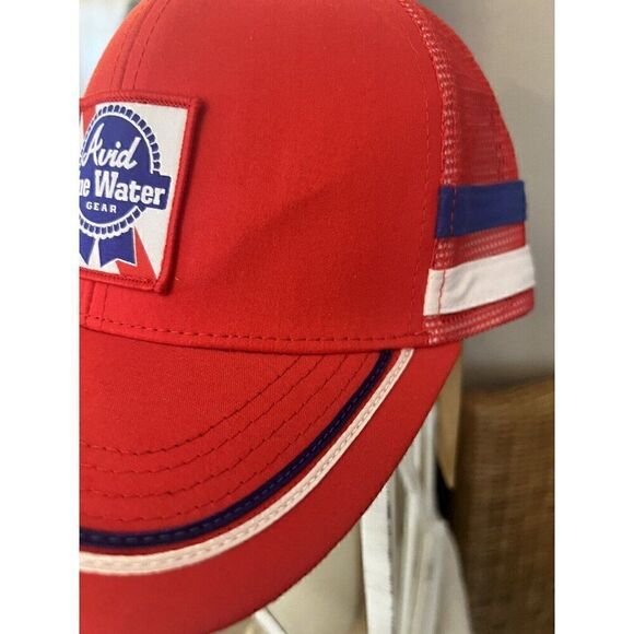 AVID BLUE WATER TRUCKERS SNAPBACK HAT ADJUSTABLE NEW Red Cap COOL LOGO - Picture 2 of 6